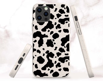 Biodegradable Phone Case for iPhone 14 Plus, 13 Mini, 12 Pro Max, 11, Eco-Friendly Bio Case for Samsung S22, S20 Plus, S21 Ultra, Cow Print