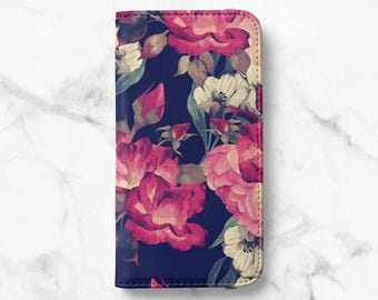 Geldbörse mit Blumen Muster für iPhone 17, 16 Pro Max, 15 Plus, 14 Pro, 13 Mini, 12, 11 - Kunstleder Folio Flip Cover