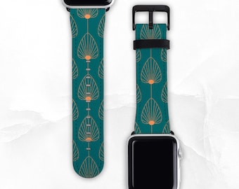 Art Deco Faux Leather Band for Apple Watch - Sizes 38mm 40mm 42mm 44mm - Apple Watch Band Series 3 4 5 6 7 8 SE