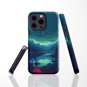 Étui pour iPhone 15 Pro, 14 Plus, 13 Mini, 13 Pro Max avec fente pour carte Night Mountain, porte-cartes pour Samsung S22 Plus, S22 Ultra, S21
