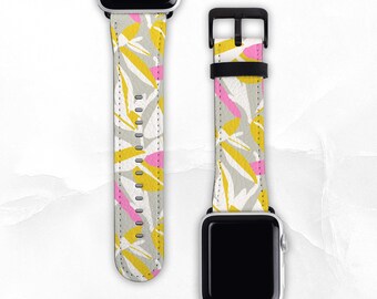 Botanical Leaf Faux Leather Band for Apple Watch - Sizes 38mm 40mm 42mm 44mm - Apple Watch Band Series 3 4 5 6 7 8 SE