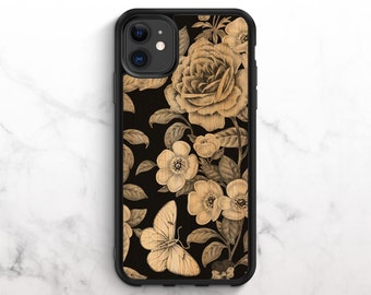 Real Wood iPhone Case iPhone 12 Case iPhone 11 Case iPhone XR Case iPhone 8 Case iPhone XS Case iPhone 8 Plus Case Floral Print