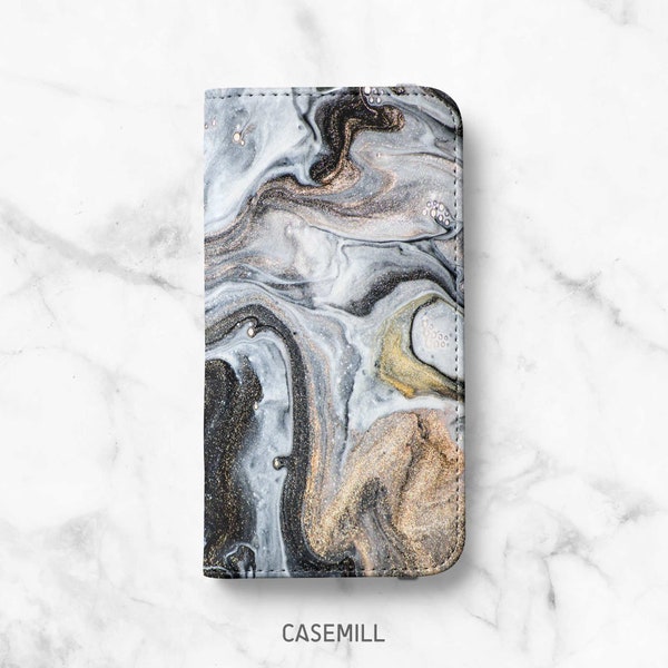 Ink Marble Wallet Case for iPhone 14, 14 Plus, 14 Pro, 13 Mini, 13 Pro, 12 Pro Max, 12 Pro, 11, 11 Pro Max, SE, XR, XS, 8, 8 Plus