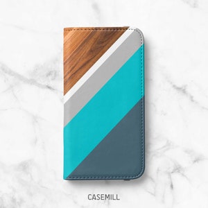 Geometric iPhone Wallet Case: Faux Leather Folio Cover