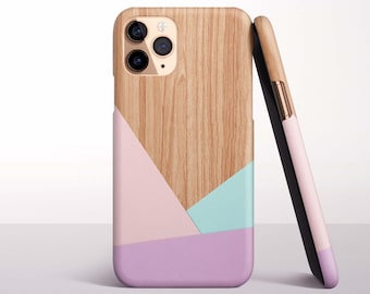 Geometric Wood Print Phone Case for iPhone 17, 16 Pro Max, 16e, 15 Plus, 14 Pro, 13 Mini, 12, 11 - MagSafe, Samsung & Pixel Models