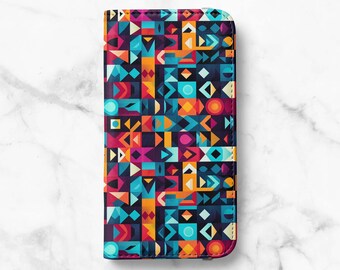 Geometric Wallet Phone Case for Samsung Galaxy S26, S25, S24 Ultra, S23 Plus, S22, S21, S20 - Faux Leather Folio Flip Cover