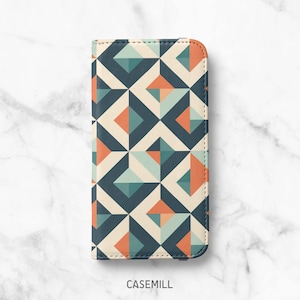 Geometric iPhone Wallet Case: Faux Leather Folio Cover