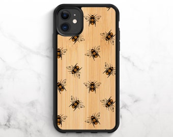 Real Wood iPhone Case iPhone 11 Case iPhone XR Case iPhone 8 Case iPhone 11 Pro Case iPhone XS Case iPhone 8 Plus Case iPhone 6 Bee Print