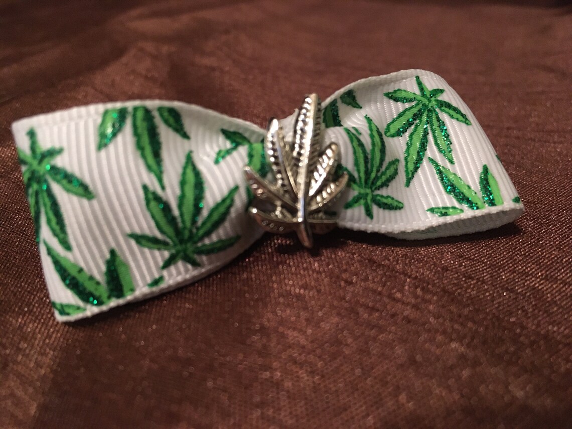 Pot Leaf Bow Barrette Cannabis Marijuana Barrette Hemp Etsy