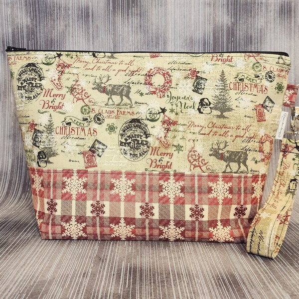 Merry & Bright Traditional Christmas Project Bag; Medium Knitting Bag; Crochet Bag