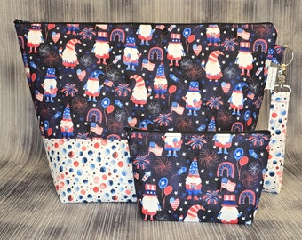 Americana Gnome Large Knitting Project Bag with Pouch