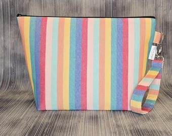 Woven Rainbow Striped Project Bag, Knitting Crochet Bag