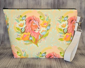 Tula Pink Everglow Lion Mane Peach Pink Project Bag – Knitting Crochet Pouch