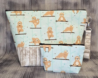 Sloths Doing Yoga Project Bag: Large Cotton Knitting Bag