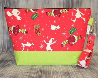 Red Starry Night Grinch; Project Bag; Medium Knitting Bag; Crochet Bag