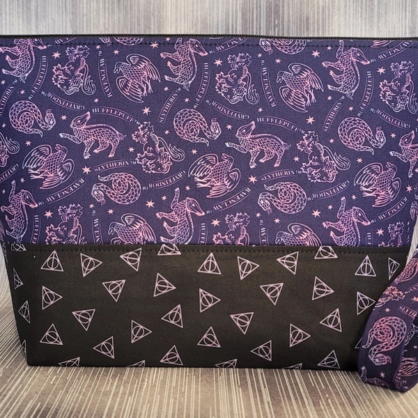 Harry Potter Cluster of House in Purple Project Bag; Medium Knitting Bag; Crochet Bag