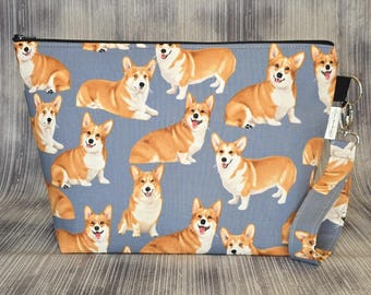Corgi Dog Medium Project Bag; Crochet and Knitting Pouch Organizer
