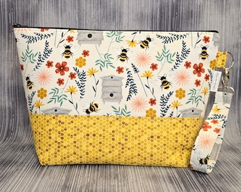 Honey Bee Habitat Project Bag; Knitting Bag; Crochet Bag