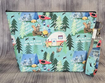 Campground Project Bag, Knitting Crochet Zippered Pouch, Zipper Bag