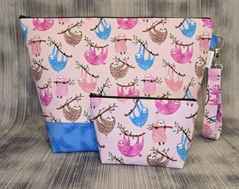 Sloth Project Bag: Large Knitting Bag with Zipper & Lanyard