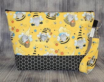 Bumble Bee Gnome Project Bag, Medium Knitting Crochet Bag