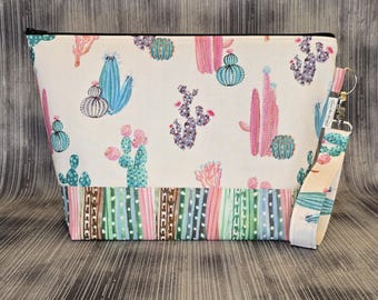 Psychedelic Cactus Project Bag, Knitting Crochet Bag
