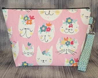 Floral Cats Medium Project Bag; Knitting Bag; Crochet Bag