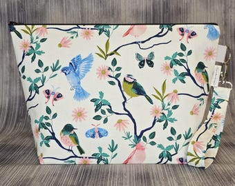 Little Birdy Floral Knitting Bag: Medium Zippered Project Pouch