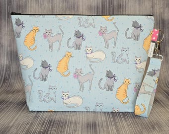 Elegant Cat Medium Project Bag; Knitting, Crochet, and Craft Organizer
