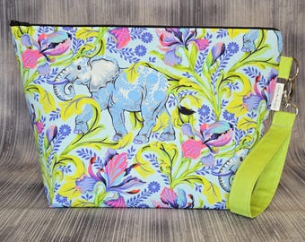 Tula Pink Everglow Elephant Floral Project Bag – Knitting, Crochet Organizer