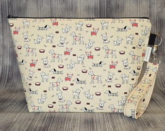 Adorable Dog Medium Project Bag; Crochet and Knitting Pouch Organizer