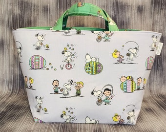 Easter Peanuts and Snoopy Bucket Bag; Larger Knitting Bag; Crochet Bag