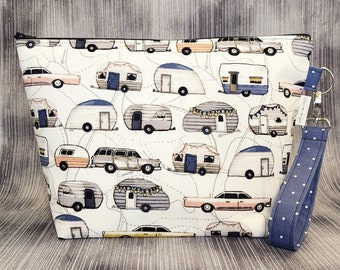 Old School Campers and Cars Project Bag; Medium Knitting Bag; Crochet Bag