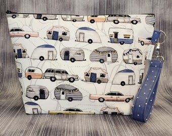 Old School Campers and Cars Project Bag; Medium Knitting Bag; Crochet Bag