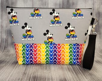 Rainbow Pride Mickey Project Bag; Medium Knitting; Crochet Bag