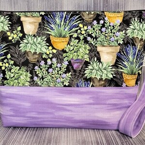 Lovely House Plants in Purple Project Bag; Medium Knitting Bag; Crochet bag