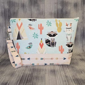 Camping Desert Critter Project Bag; Medium Knitting Bag; Crochet Bag