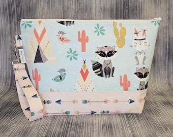 Camping Desert Critter Project Bag; Medium Knitting Bag; Crochet Bag