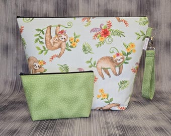 Sloths & Florals Project Bag: Handmade Knitting/Crochet Bag with Lanyard