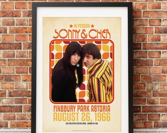 Officially Licensed Sonny & Cher Live at Finsbury Park Astoria Fine Art Print - High Quality Paper. Print Only