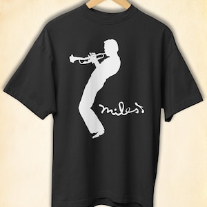 Officially Licensed Miles Davis Silhouette Black T-Shirt with Drop Shoulder Cut - Crew Neck, 100% Cotton,