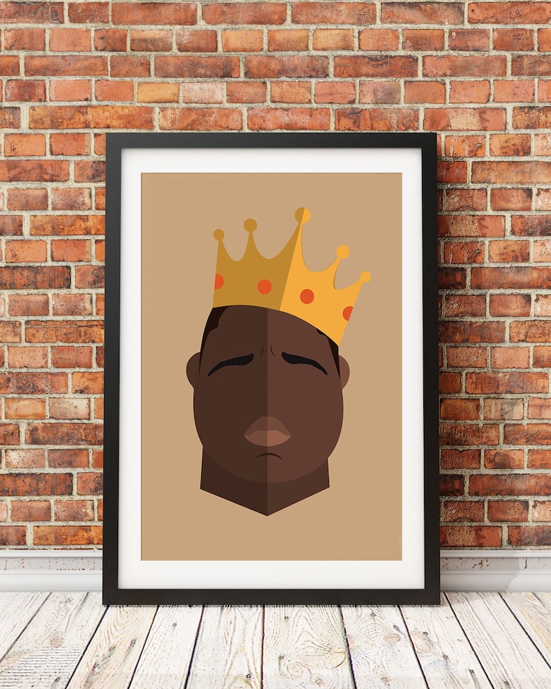 May include: A digital illustration of a person with a brown skin tone wearing a gold crown with orange accents. The person has their eyes closed and a serious expression. The background is a light brown color.