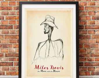 Miles Davis The Man with the Horn Print, Officially Licensed Print Featuring a Sketching by Miles Davis.  Print only