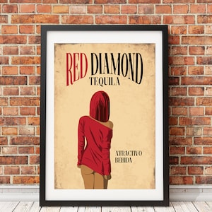 Original Pin-Up Girl Red Diamond Print Poster Design -Print Only