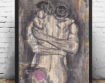 PRINTABLE  Romantic Couple Art Print, Instant Download Couples Art, Romantic Gift, Romantic Wall Art, Falling In Love Art