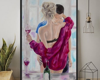 Romantic Painting - Romantic Art Print - Relationship Art - Romantic Art Deco - Romantic wall print - Wine love gift