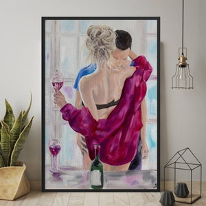 Romantic Painting - Romantic Art Print - Relationship Art - Romantic Art Deco - Romantic wall print - Wine love gift