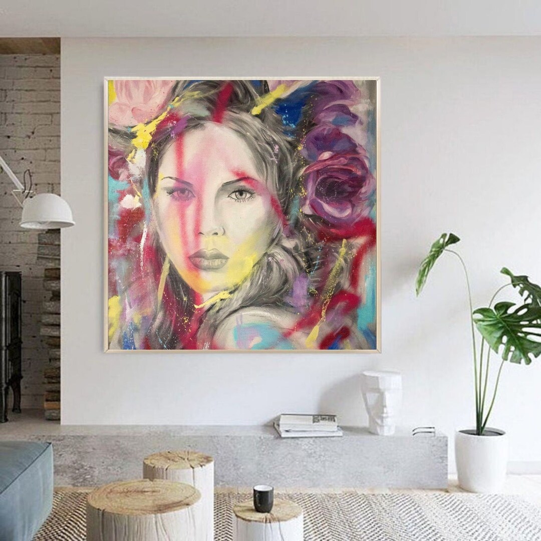 ORIGINAL Pop Art Portrait, Street Art Style, Painting With Roses