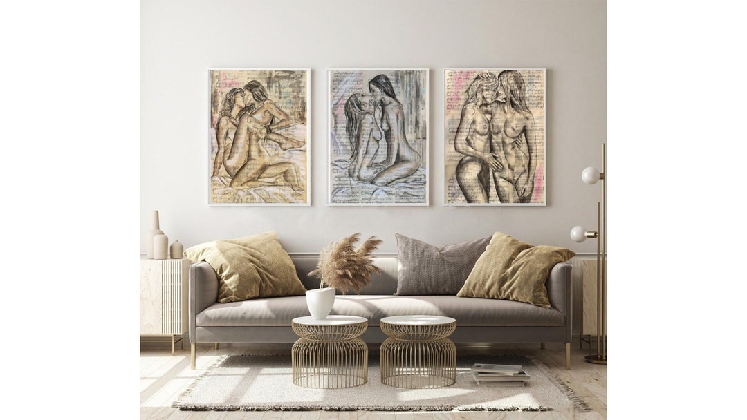 Set of 3 Printable LGBTQ Lesbian Nude Women, Digital Downloads, Nude