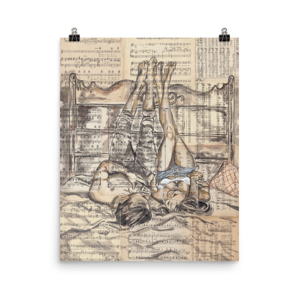 romantic-art-print-vintage-music-art-intimate-couple-illustration